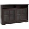 Modern Kitchen Storage Sideboard, Buffet Cabinet, Sliding Glass Doors Cupboard with Adjustable Shelf, Dark Brown