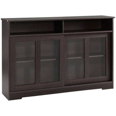 Modern Kitchen Storage Sideboard, Buffet Cabinet, Sliding Glass Doors Cupboard with Adjustable Shelf, Dark Brown