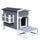 Wooden Wooden Cat House Feral Cat Shelter Kitten Condo with Escape Door, Porch and Flower Stand - Dark Grey/White