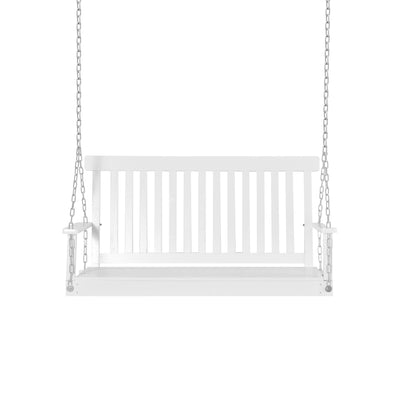 2-Seater Hanging Porch Swing Outdoor Patio Swing Chair Seat with Slatted Build and Chains, 440lbs Weight Capacity, White