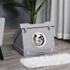 Wooden Cat House Foldable Kitten Cave 2 In 1 Condo Pet Bed with Soft Removable Cushions Suitcase Style Easy to Carry Grey