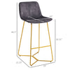 Bar Stools, Bar Stools with Backs, Velvet-Touch Fabric, Steel Legs for Kitchen, Bar, Bar Height Bar Stools, Grey