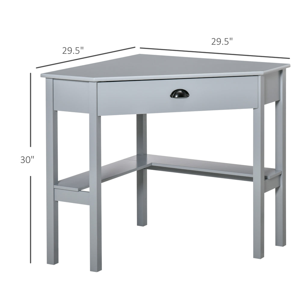 Corner Desk, Triangle Computer Desk with Drawer and Storage Shelves for Small Spaces, Home Office Workstation for Living Room, or Bedroom, Grey
