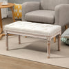 15.75" Vintage Ottoman, Tufted Footstool with Upholstered Seat, Distressed Wood Legs for Bedroom, Living Room, Beige