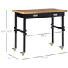 47" Work Bench, Bamboo Tabletop Workstation Tool Table, Height Adjustable Work Table with Four Lockable Casters, Organizer Drawer for Garage, Weight Capacity 1320 Lbs