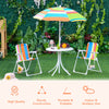 Kids Folding Table and Chairs Set Color Stripes for Outdoor Garden Patio Backyard with Removable & Height Adjustable Sun Umbrella, Multi