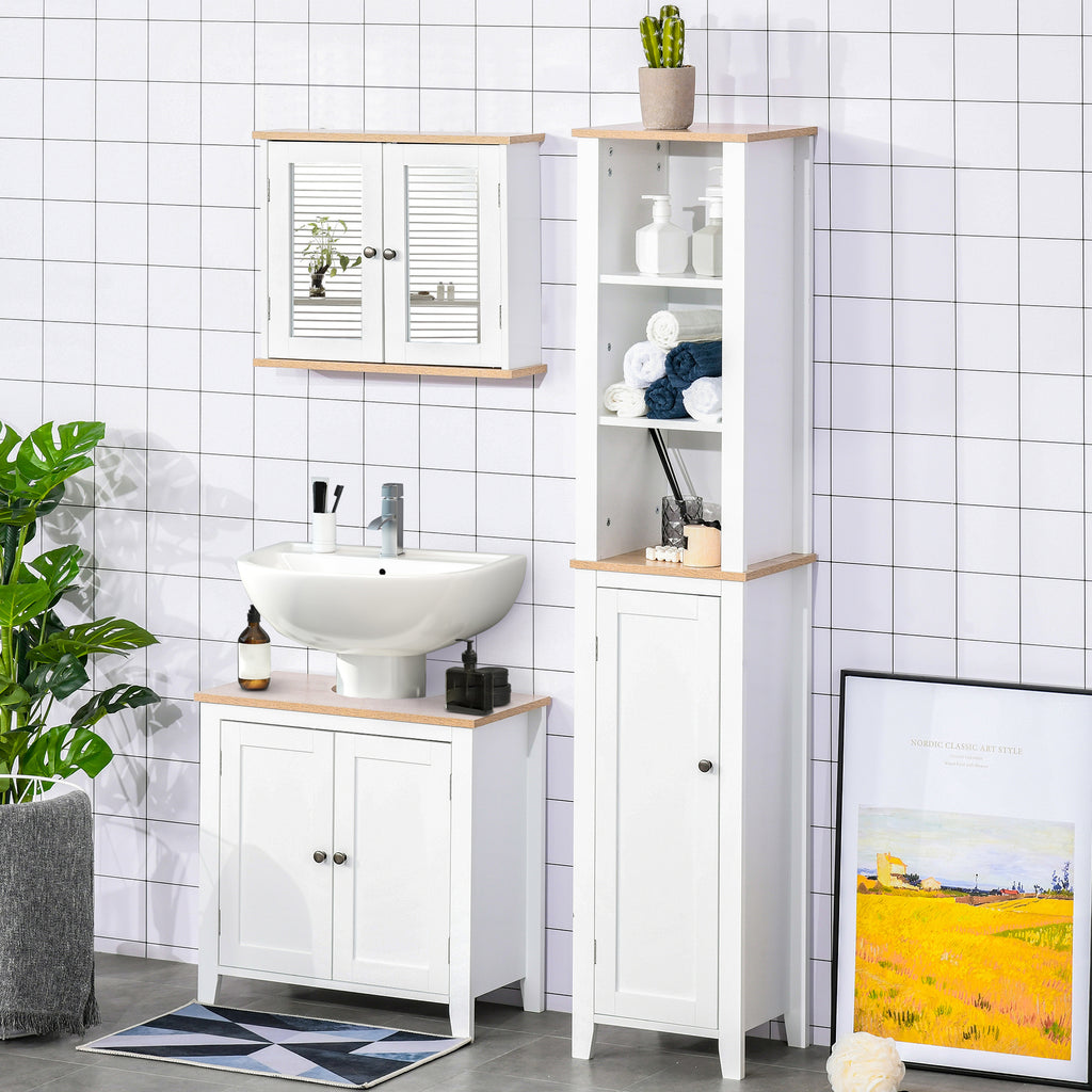 Bathroom Medicine Cabinet Wall Mount Mirror Cabinet with Double Doors and Adjustable Shelf, Wooden Storage Cabinets Organizer, White