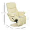 Manual Recliner, Swivel Lounge Armchair with Side Pocket, Footrest and Cup Holder for Living Room, Cream White