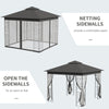 10' x 10' Outdoor Patio Gazebo Canopy with 2-Tier Polyester Roof, Netting, Curtain Sidewalls, and Steel Frame, Grey