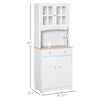 67" Kitchen Buffet with Hutch, Pantry with Framed Glass Doors, Louvered Cabinets, 2 Drawers, and Open Microwave Countertop, White