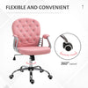 Ergonomic Office Chair Vanity Middle Back Office Chair Tufted Backrest Swivel Roller Task Chair With Height Adjustable And Armrests Pink