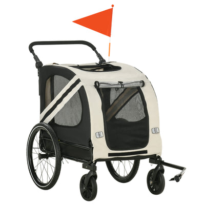 Dog Bike Trailer 2-in-1 Pet Stroller Cart Bicycle Wagon Cargo Carrier Attachment for Travel with 4 Wheels Reflectors Flag White