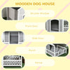 Wooden Dog House Outdoor with Porch, Cabin Style Raised Dog Shelter with Asphalt Roof, Doors and Shutter Window, for Medium Large Sized Dog, Light Gray