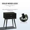Modern Side End Table with 2 Drawers, Nightstand with Solid Wood Legs, Living Room, Bedroom Furniture, Black