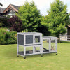 Wooden Rabbit Hutch Bunny Hutch Elevated Pet House with No Leak Tray Lockable Door Openable Top for Indoor 57.75" x 18" x 32.5" Grey