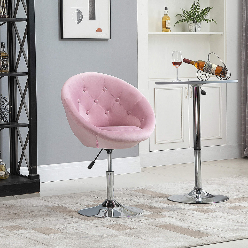 Modern Makeup Vanity Chair Round Tufted Swivel Accent Chair with Chrome Frame Height Adjustable for Living Room, Bedroom, Pink