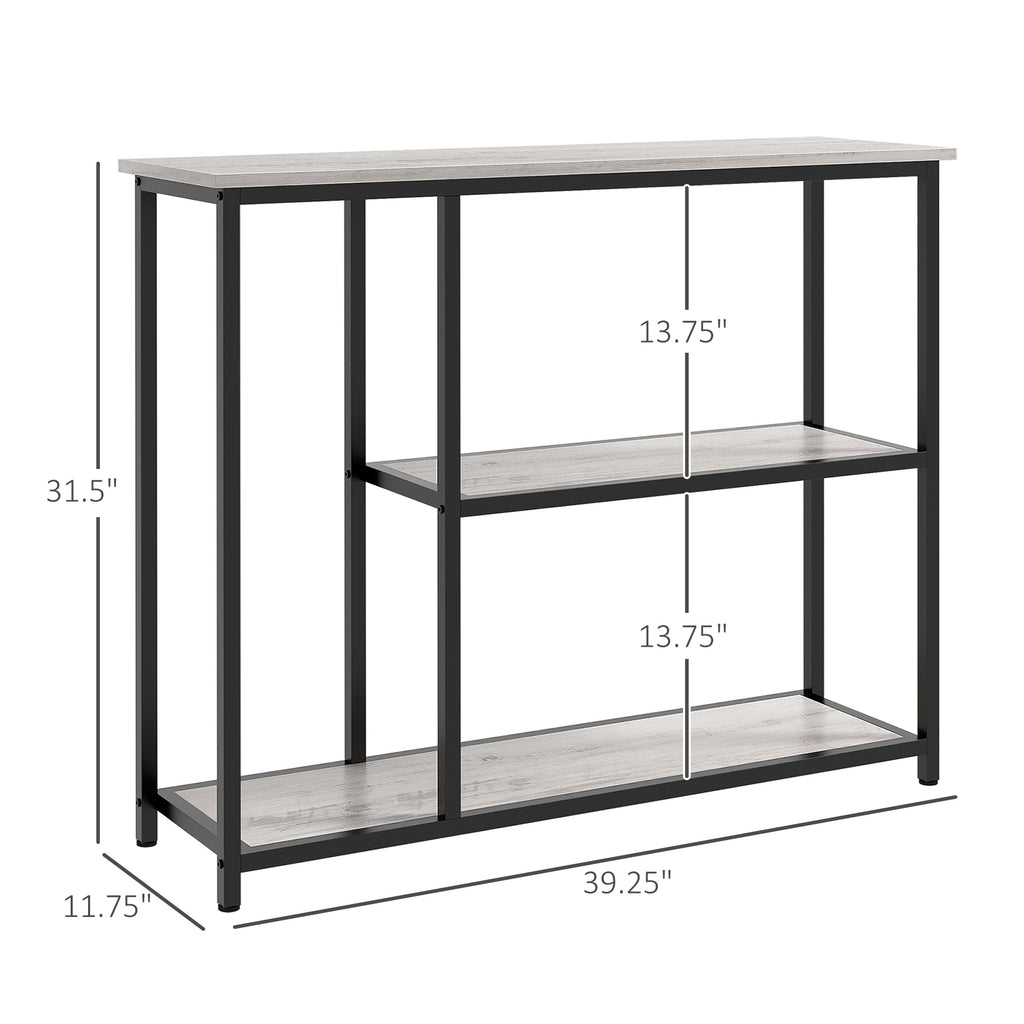 39" Console Table, Entryway Table with 2 Storage Shelves, Steel Frame, Narrow Sofa Table for Living Room, Gray