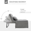 4-In-1 Design Convertible Sofa Tea Table Lounge Chair Single Bed with 5-Level Adjustable Backrest, Footstool and Metal Frame for Bedroom, Grey