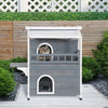 2-Story Weatherproof Wood Cat House with Balcony Cat Shelter Condo Enclosure for Indoor & Outdoor Use Kitty House with Escape Door, Grey