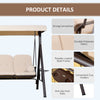 Outdoor Patio 3-Person Steel Canopy Cushioned Seat Bench Swing with Included Side Trays & Padded Comfort, Beige