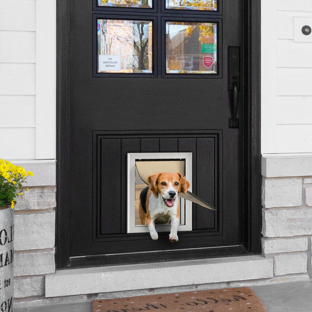 2 Way Locking Dog Door, Aluminum Doggy Pet Door for Wall, Fast Installation, Locking Panel, Weatherproof, for Pets up to 55 lbs