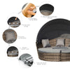 4pc Rattan Patio Furniture Set, Round Convertible Daybed or Sunbed, Adjustable Sun Canopy, Sectional Outdoor Sofa, 2 Chairs, Table, 3 Pillows, PE Plastic Wicker, Dark Gray