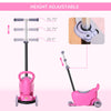 3-in-1 Kids Scooter, Sliding Walker Push Car with 3 Wheels, Height Adjustable, Pink
