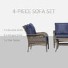 4 PCS Patio PE Rattan Wicker Sofa Sets Outdoor All Weather Conversation Furniture w/ Two Tier Tea Table & Cushions for Backyard Garden Blue