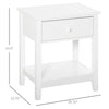 Modern Style Bedside End Table with Drawer and Storage Shelf for Bedroom, or Living Room, White