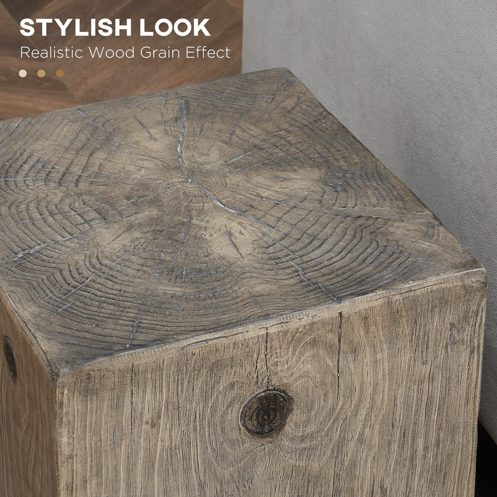 Decorative Side Table with Square Tabletop, Rustic End Table with Wood Grain Finish, for Indoors and Outdoors, Natural