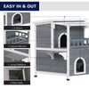 2-Story Weatherproof Wood Cat House with Balcony Cat Shelter Condo Enclosure for Indoor & Outdoor Use Kitty House with Escape Door, Grey