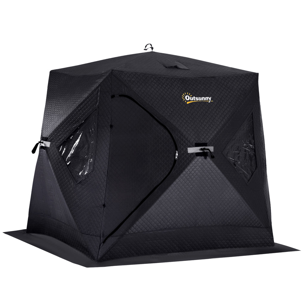 Black 2 Person Insulated Ice Fishing Shelter Pop-Up Portable Ice Fishing Tent with Carry Bag and Anchors for -22℉