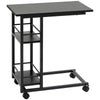 C Shaped End Table with Storage Shelves, Mobile Side Table with Wheels for Sofa Couch, Bed, Metal Frame, Black