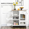 Rolling Kitchen Island Cart on Wheels, Portable Kitchen Cart with Slatted Shelf, Bamboo Grain Tabletop and Handle, Acrylic Door, White