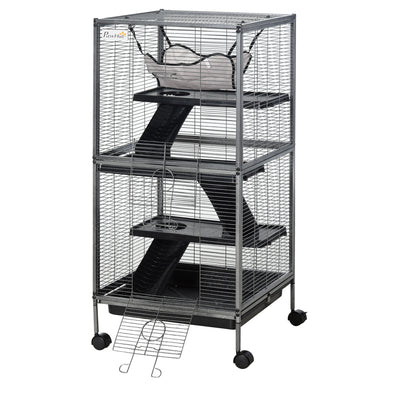 Rolling Small Animal Cage Pet for Rabbits, Chinchillas, Ferret with Wheels, Hammock, 4 Platforms and Removable Tray