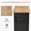 Kitchen Island, Kitchen Cart with Varnished Rubberwood Tabletop, 4 Rolling Casters for Dining Room, Kitchen Island Cart, Black