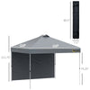 10' Pop Up Canopy Party Tent with 1 Sidewall, Rolling Carry Bag on Wheels, Adjustable Height, Folding Outdoor Shelter, Grey