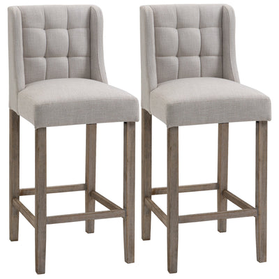 Modern Bar Stools Set of 2, Tufted Upholstered Barstools, Pub Chairs with Back, Rubber Wood Legs for Kitchen, Dinning Room, Beige