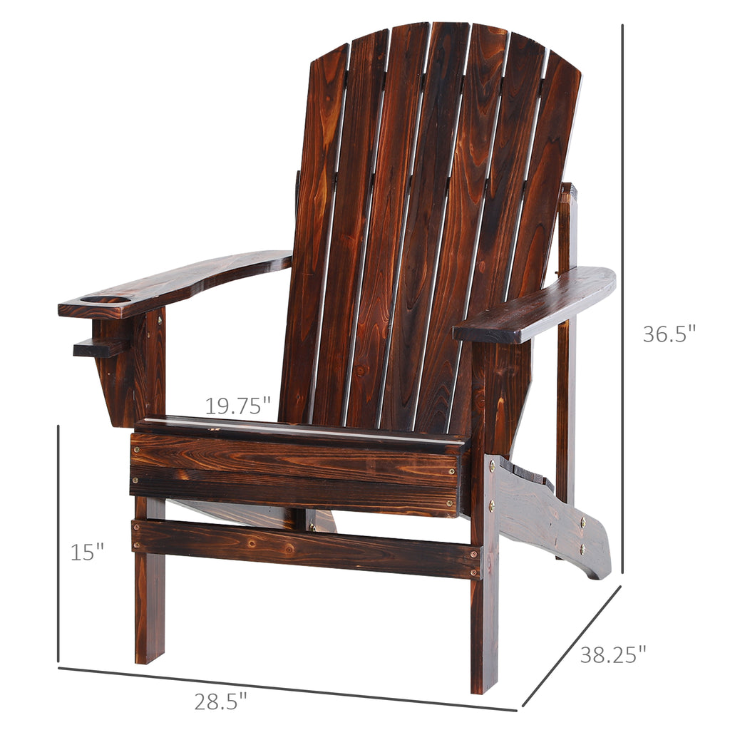 Oversized Adirondack Chair, Outdoor Fire Pit and Porch Seating, Classic Log Lounge w/ Built-in Cupholder for Patio, Lawn, Deck, Brown