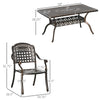 7-Piece Patio Dining Set, Cast Aluminum Outdoor Furniture Set with 6 Armchairs, 1 Table and Umbrella Hole, Bronze