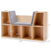 6-Cubby Kids Bookcase, Reading Nook Organizer with Seat Cushion, Toddler Storage Cabinet Shelf for Playroom Bedroom Natual, 40.5" x 12" x 23.5"