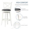 Traditional Bar Stool, 31 Inch Seat Height Barstool, Swivel PU Leather Upholstered Chair, with Cross Back and Rubberwood Frame, White