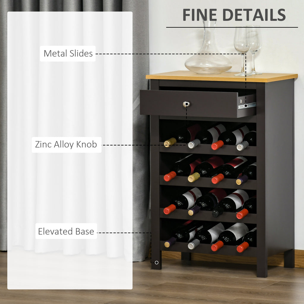 Modern Wine Rack, Storage Cabinet with 16-Bottle Wine Holder and Drawer for Living Room or Home Bar, Dark Brown
