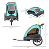 3-in-1 Folding Child Bike Trailer Baby Trailer with Shock Absorbing Frame & Adjustable Handlebar, Blue/Grey