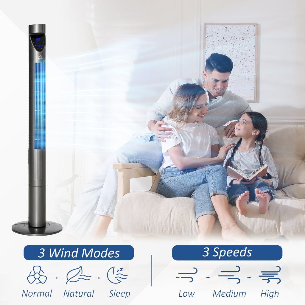 47" Tower Fan Cooling with Air Filter, Oscillating, 3 Speeds, 12H Timer, and Remote Control, for Bedroom, Grey