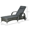 Patio Wicker Chaise Lounge, PE Rattan Outdoor Lounge Chair with Cushion, Height Adjustable Backrest & Wheels, Mixed Grey