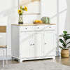 Modern Sideboard Buffet with Rubberwood Top, Buffet Cabinet with 3 Drawers, 3 Cabinets and Adjustable Shelves for Kitchen, Buffet Table, White
