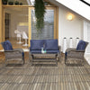 4 PCS Patio PE Rattan Wicker Sofa Sets Outdoor All Weather Conversation Furniture w/ Two Tier Tea Table & Cushions for Backyard Garden Blue