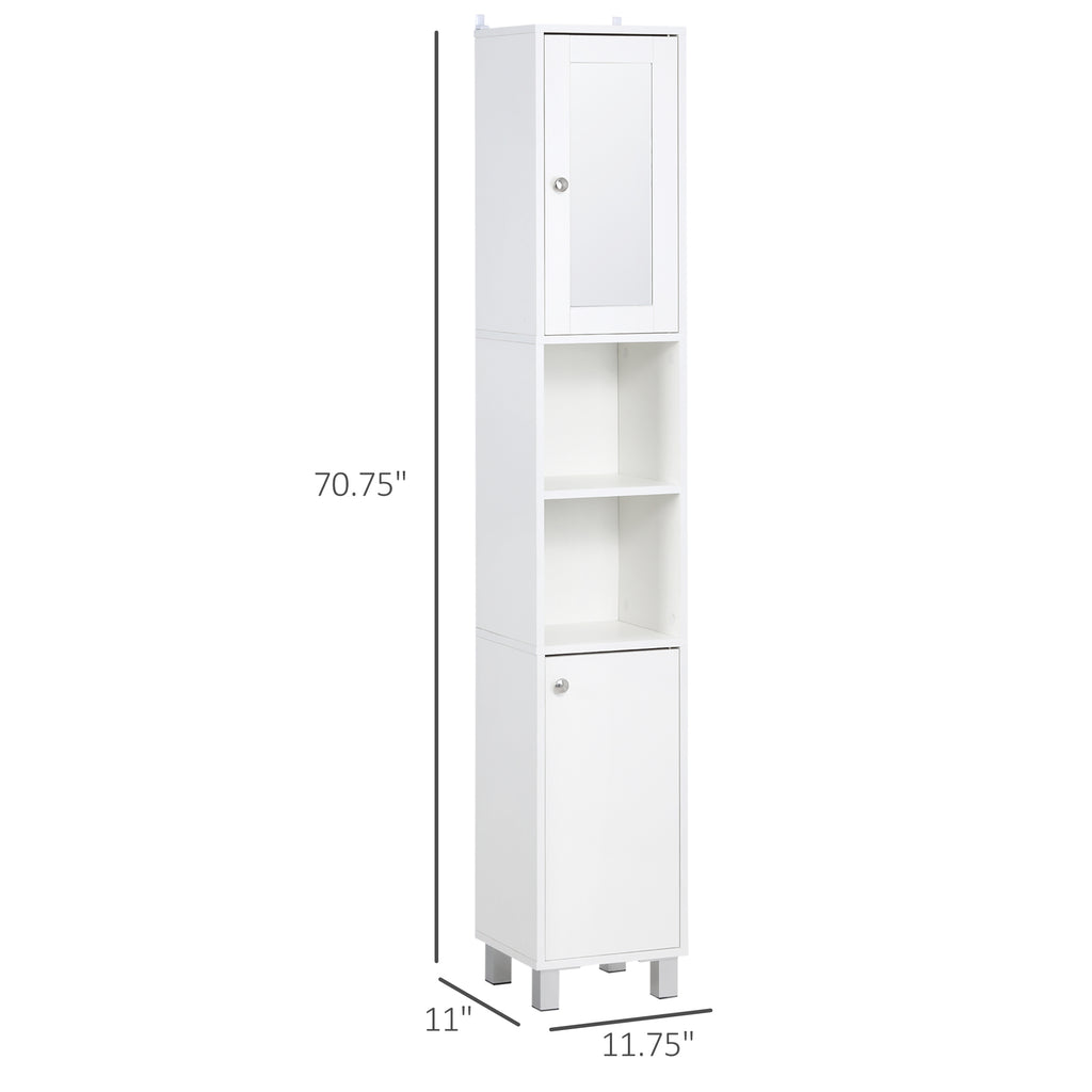 Tall Bathroom Storage Cabinet with Mirror, Wooden Freestanding Tower Cabinet with Adjustable Shelves, for Bathroom, or Living Room, White