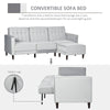 Upholstered L-Shaped Sofa Bed, Reversible Sectional Recliner Sofa Set, Velvet-Feel Sleeper Futon with Footstool, Grey